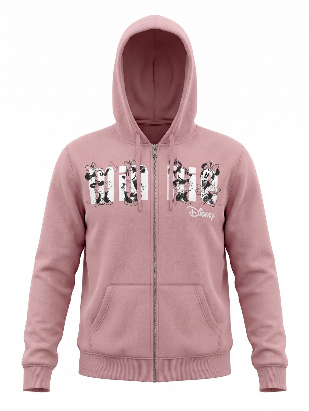 Disney Womens Dusty Pink Zip-Up Hoodie Minnie Graphic Vacation Cizy Travel
